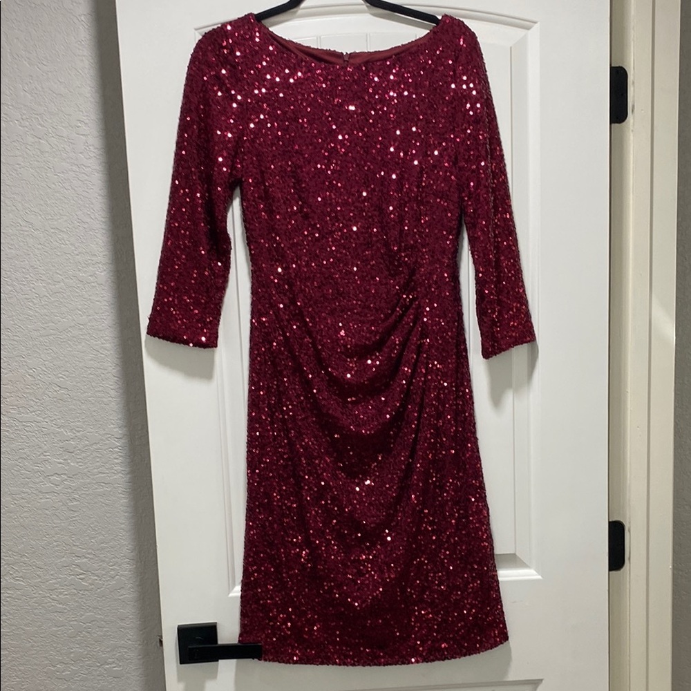 Jessica Howard Burgundy Sequin Long Sleeve Dress